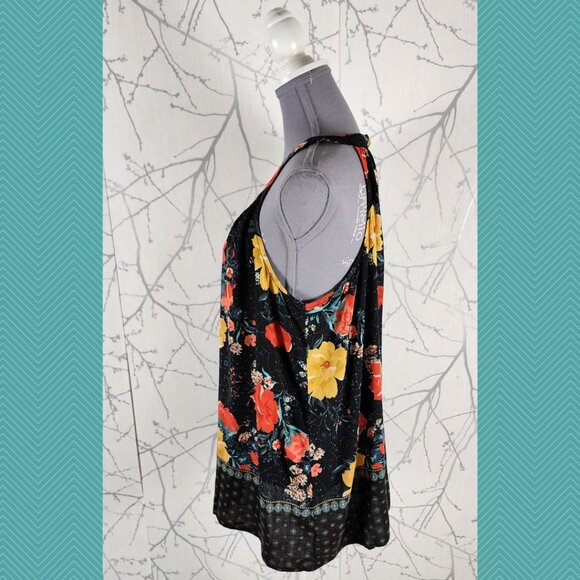 Torrid Black Floral Printed Round Neck Halter Goddess Tank - Picture 2 of 4